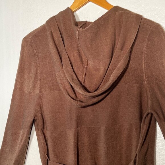 Carol Rose Womens M Brown Hooded Open Front Cardigan Sweater Tie Belt Warm Cozy - Picture 7 of 16